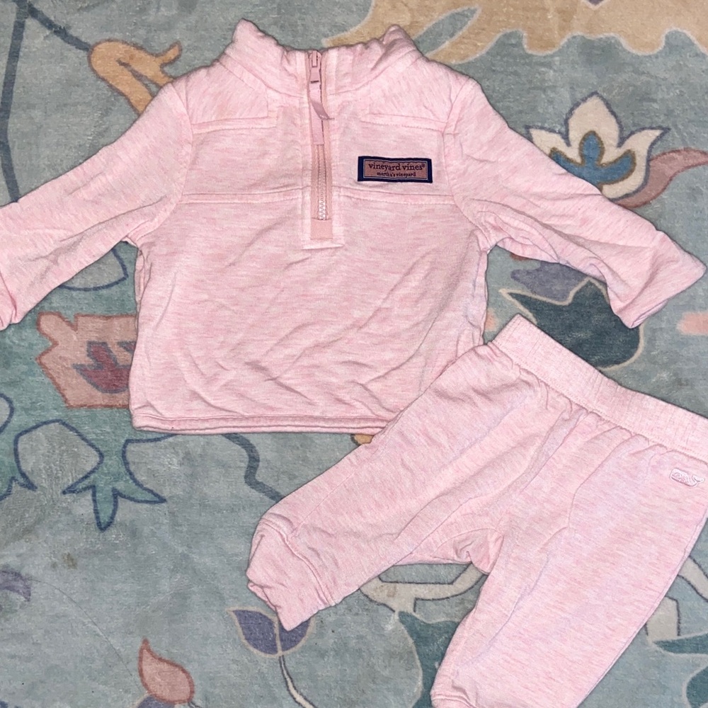 Vineyard Vines Light Pink Kids Pajama Set with Quarter Zip